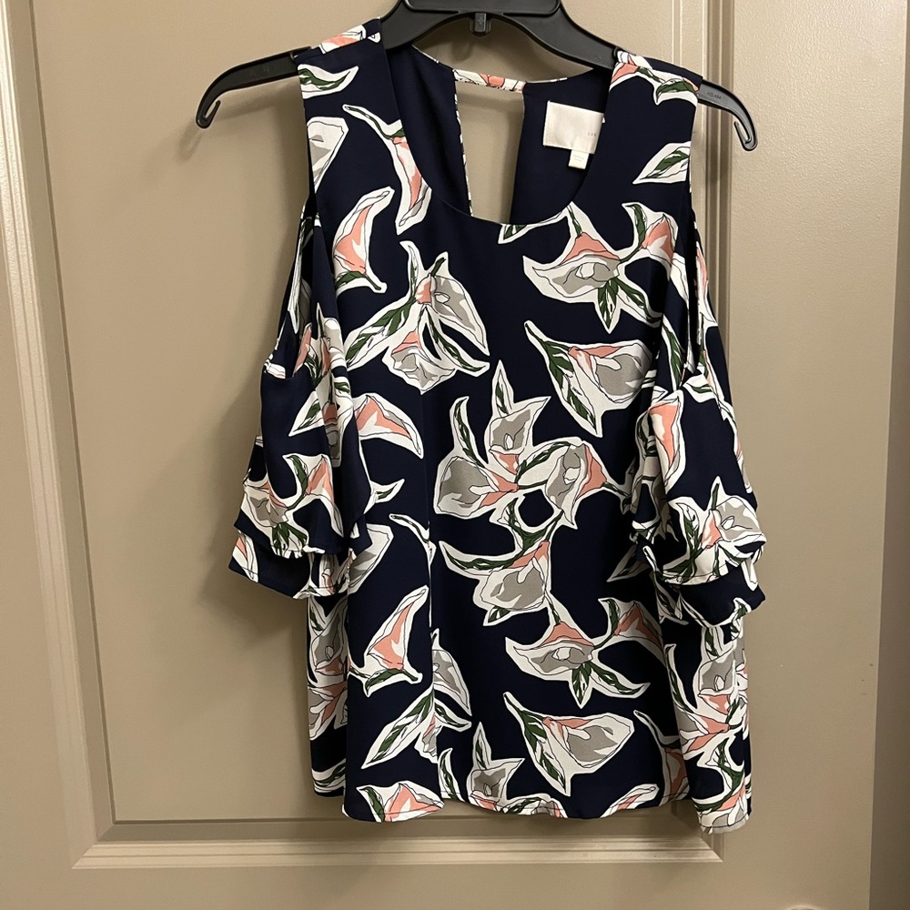 J.O.A. Los Angeles Cold Shoulder Top - Navy Floral - Medium - Nordstrom
